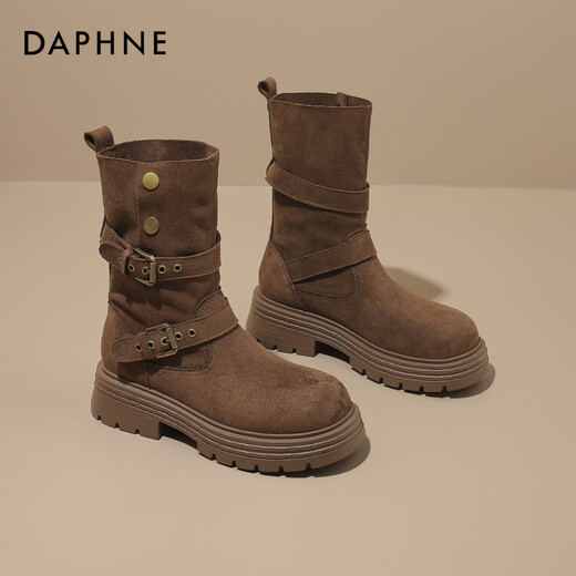 Daphne Kurzstiefel Frauen Retro Britisch -Stil Martin Boots 2025 Herbst Neue dicke Absatzwestliche Denim Stiefel vielseitig braun 38 (240 mm) Standardgröße