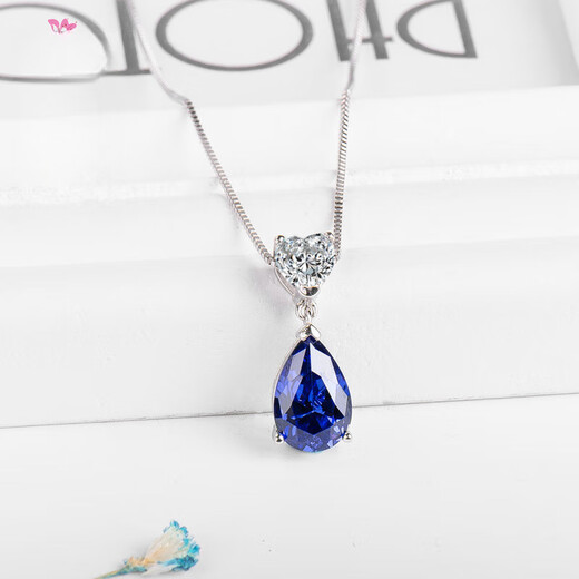 Ten-leaf sapphire necklace, 925 silver heart-shaped water drop gemstone necklace, clavicle chain women's tanzanite sapphire pendant, 925 sterling silver platinum-plated pendant, free 925 silver necklace