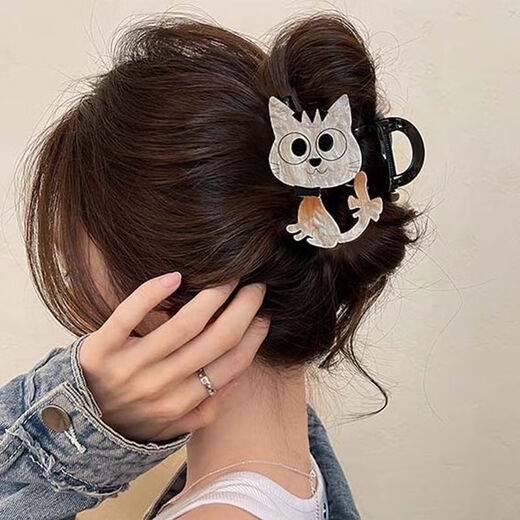Design sense flower puppy grabber female high-end 2025 new back of the head hairpin Chinese Valentine's Day clip hair accessory Cartoon brown bear head black about 8cm