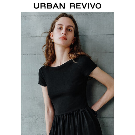 UR2025 Herbst Neue Frauenkleidung Einfaches einlange schlankes, hüftgetreues Kleid UWM750116 Schwarz M.