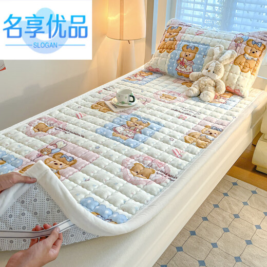 Mingxiang premium milk velvet sheet single piece winter plus velvet mattress thickened blanket mattress soft cushion household flannel coral velvet bed cover milk velvet-sapphire blue single mattress 90cm*190cm