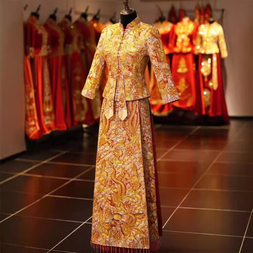 
Xiuhe Wear 2025 New Wedding Chinese Wedding Dress Slim Gown King Small Dragon and Phoenix Gown Wedding Dress Qiu [520 Dragon and Phoenix Gown] Diamond-free Hair Accessories X2XL All Size