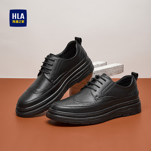 Hai Lan House HLA leather shoes men's brogue breathable business casual shoes men HAAPXM1EAV069 black 41