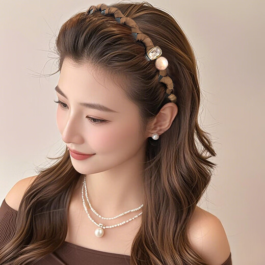 LANSILL high skull wavy hair hoop for women 2025 new anti-slip toothed hair clip for daily wear pressure hair bundle headband headwear F3519 square diamond high skull headband 2-piece set