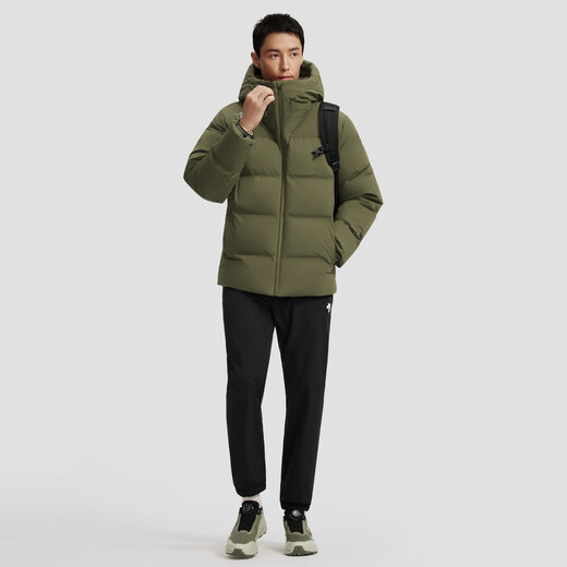 DESCENTE TRAINING series comprehensive training sports fitness men's hooded warm down jacket KK-khaki M (170/92A)