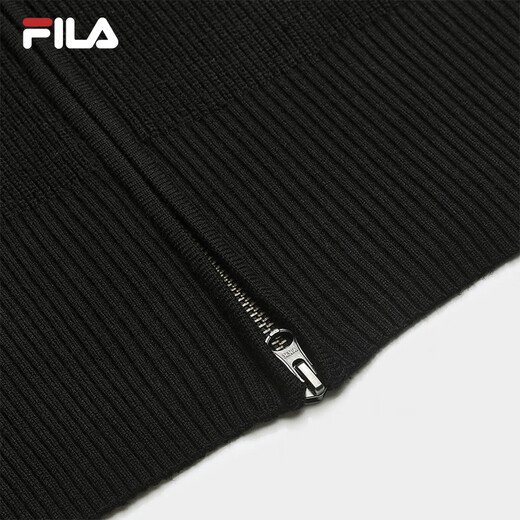 FILA 斐乐官方女士编织衫2025冬季新款休闲宽松连帽拉链毛衣开衫 正黑色-BK XL 175/92A/XL