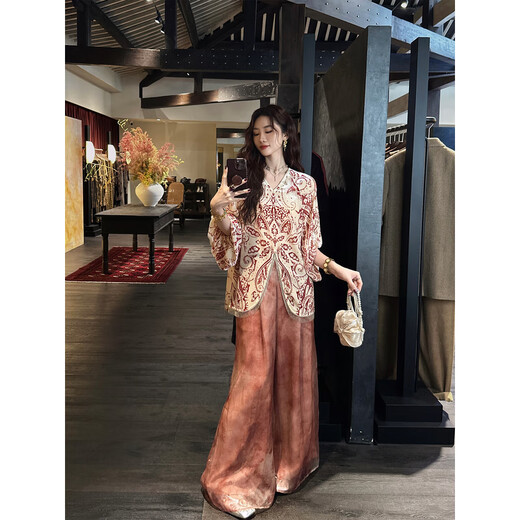 Sanji Black Flower [World Dream] 100 Mulberry Silk Multi-layer Smudge Wide-Level Pants 2025 This Year's Popular Xiahong XS