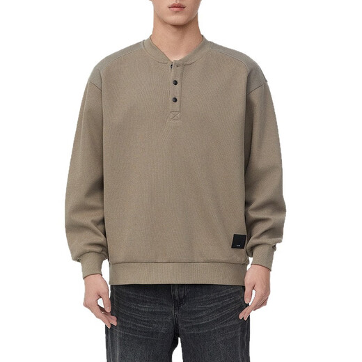 American retro heavyweight sweatshirt men's spring trendy Henry collar pullover jacket men's spring and autumn long-sleeved POLO shirt black XL suitable for 145-160Jin Jin equals 0.5 kg