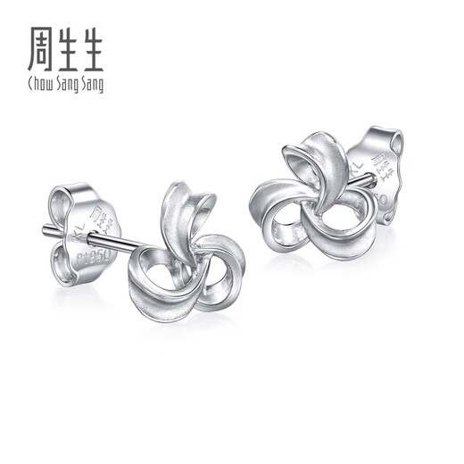 Chow Sang Sang (CHOW SANG SANG) platinum earrings Pt950 platinum ribbon earrings simple commuter earrings 77341E