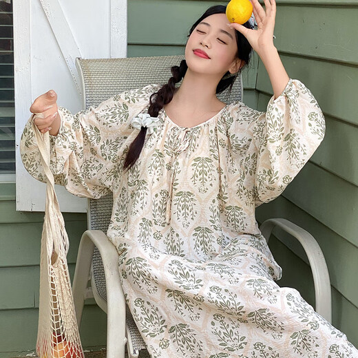 2025 autumn long-sleeved nightgown for women sweet loose princess style pajamas for women long pull-ups can be worn outside home clothes A13064: Mixing Fanhua bra nightgown XL (165-170cm, 120-140Jin[Jin equals 0.5 kg])