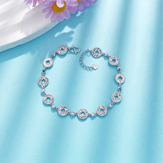 Beijing Gold Trading Center Co., Ltd. Platinum Solid Adjustable Waist Band Wan Guan Copper Coin Shape Lucky Gold Coin Hand Mother Lover Birthday Mid-Autumn Festival Gift Platinum Waist Band Wan Guan Gold Coin Bracelet (approximately 9.87g)