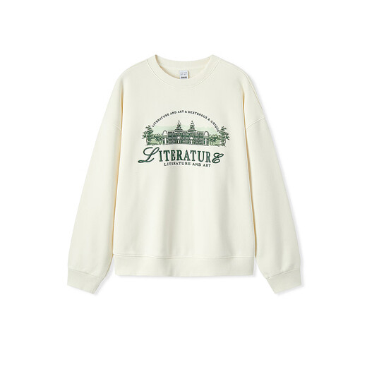 Semir sweatshirt for women with design pattern oversize, heating and antibacterial winter embroidered fleece top, lazy college style, milky white 10501 (extra loose style, please take a smaller size if you mind) S