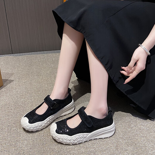 Mary jane zapatos individuales de encaje para mujer malla sin alivio sólido espesor Zapatos de pasos lentos sin deslizamiento zapatos madres casuales y de moda