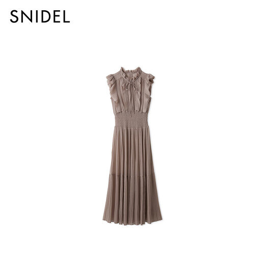 SNIDEL2025秋冬新品优雅荷叶边纯色收腰小飞袖连衣裙SWFO254287 粉米色 L （2）