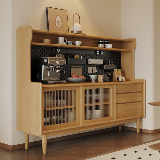 Moon Shadow Comb Tung antique-style solid wood sideboard black walnut retro glass cabinet restaurant home wall storage cabinet storage cabinet 1.6 meter sideboard + power rail (please note color when ordering)