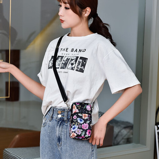 OEMG new mobile phone bag women's mini bag shoulder crossbody bag wrist coin purse casual sports dancing forearm bag black flower language