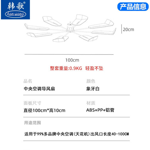 何佳功中央空调天花板嵌入型空调防直吹风扇无噪音旋转扇叶吸顶机挡风板 热买款【白色扇叶】S9导风扇360