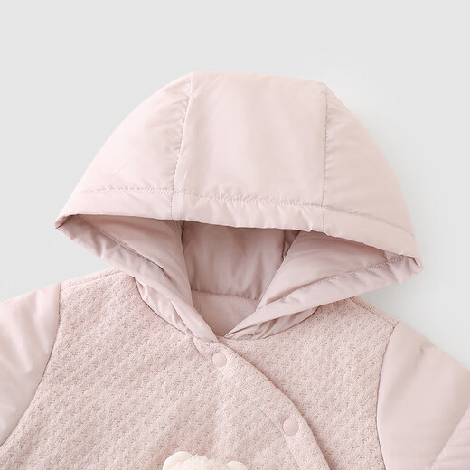YEEHOO shopping mall same style baby romper hooded three-proof winter baby girl warm and cold-proof comfortable new style soft mist powder 80cm
