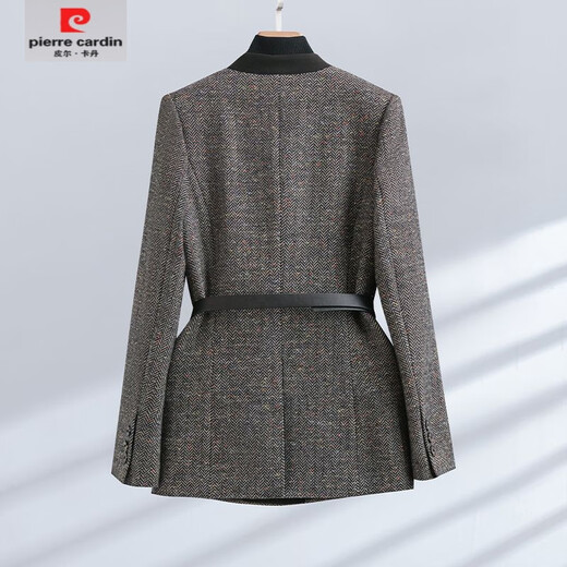 Pierre Cardin coffee color versatile suit suit for women in autumn and winter, thick herringbone pattern, fashionable and simple commuter suit, coffee color jacket + coffee color sweater + coffee color pants (comes with corsage + belt) 2XL 125-145Jin Jin is equal to 0.5 kg