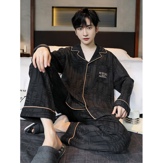 Banana (banana) pajamas for men's thin spring and autumn large-size loose casual long-sleeved suit cardigans for outdoor comfort home clothes OMM12013 3XL (recommended 170-190Jin [Jin equals 0.5 kg])