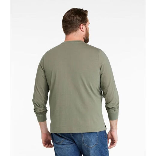L.L.Bean Men's T-shirt Long Sleeve 25th Autumn New Henley Shirt Fabric Classic Pure Cotton Solid Color Dad Clothes Black Slate Black S Suitable for Net Bust 97-105CM