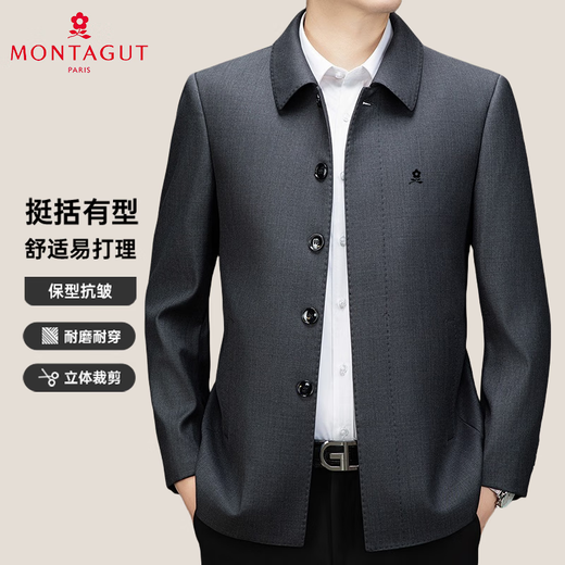 MONTAGUT wool jacket for middle-aged and elderly men in spring and autumn thick lapel business casual top loose iron-free jacket light brown color-YFG771068