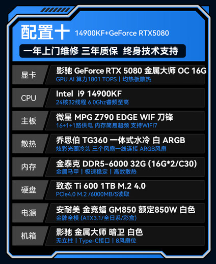 GALAX Intel Ultra 7 265K/285K/i7 14700KF/RTX5070Ti/5080 design AI drawing video rendering game desktop computer host complete machine configuration 14900KF | RTX5080