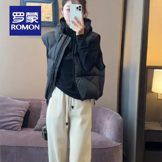 ROMON down cotton vest women's European goods 2025 autumn and winter new Korean version loose waistcoat high-end style vest vest black regular M recommended 85-105Jin Jin equals 0.5 kg