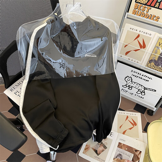 Capti Spring and Autumn Outdoor Striped Texture Sweatshirt National Trend Henry Collar Cotton Sweatshirt Men's Training Long Sleeve Heavy Jacket Gray M