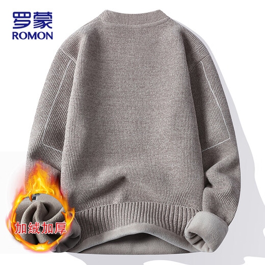 罗蒙（ROMON）加绒加厚毛衣男士秋冬季休闲圆领一体绒针织衫保暖毛线衣男装
