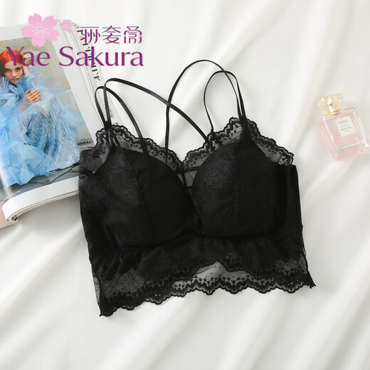 YAE SAKURA Lace Small Camisole Women's Underwear with Autumn Strap Padded Tube Top as Bottoming Black Breast-Wrapped and Beautiful Back Underwear Y-Elegant Black M (80-110Jin Jin is equal to 0.5kg)