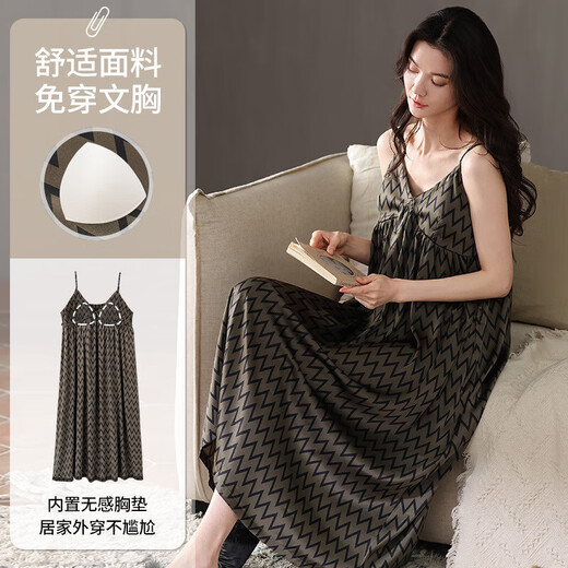 冰雪丝吊带睡裙女士带胸垫夏季海边沙滩裙夏天连衣裙家居服可外穿 AM13118 XL 推荐120-140斤卡码拍大
