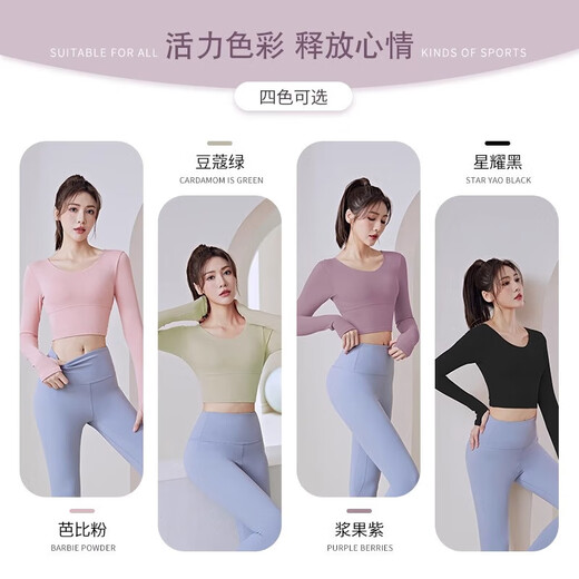 Yoga clothes for women 2025 spring and autumn new sports tops running Pilates training large size fitness long-sleeved suit Star Black Single Top 2XL