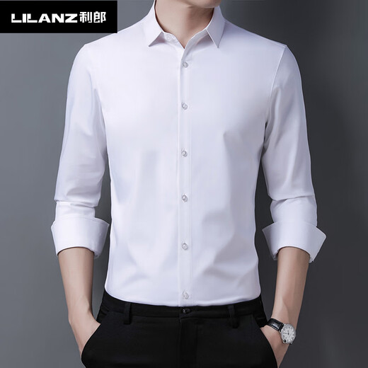 Lilan 2025 Осенние и зимние мужские рубашки без глажки, повседневные рубашки из чистого хлопка, черные деловые топы с внутренней подкладкой, мужские рубашки Lilan 1715 Black Plus Velvet Plus Velvet XL 175