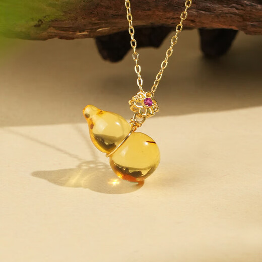 Yuze natural Russian material beeswax amber gourd pendant silver inlaid diamond white flower wax Fulu necklace women's loose beads diy silver inlaid flower amber gourd pendant