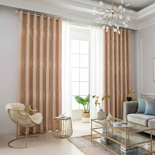 A complete set of Yilianfang curtain curtain rods for bedroom blackout 2025 new style simple living room light luxury high-end without punching installation Diamond gold leaf coffee color - free dual-use telescopic Roman rod Applicable wall width 1.6-2.1m Curtain height 2.0m *set of 2 pieces