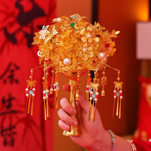 目送金色手捧花新婚礼物送新娘结婚手捧花成品结婚礼物送新人 鎏金之喜+防尘礼盒+礼袋 新人结婚礼物