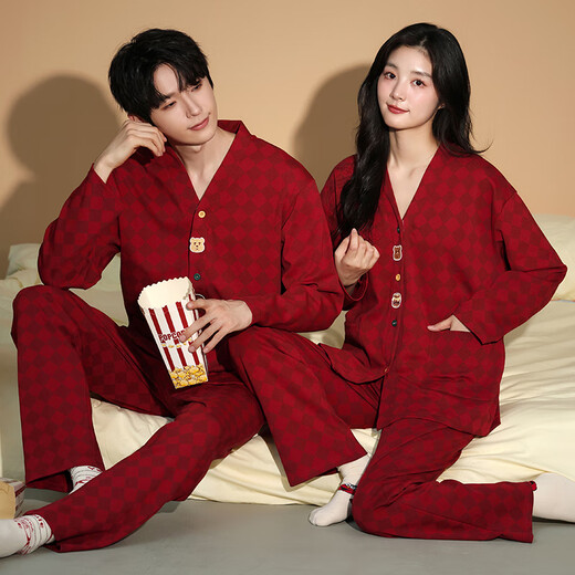 Catman Pure Cotton Couple Pajamas with Breast Pad 100 Cotton Can Be Weared Out Red Wedding Can Be Weared Outer Zodiac Year Home Clothes Set Affectionate 100% Cotton Comes with Breast Pad L Female Approximately 100-120 Jin Jin equals 0.5 kg