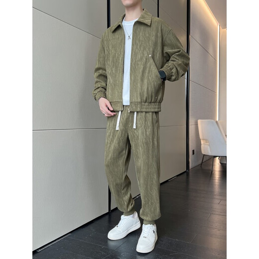 Kaduton Fatty Plus Size Men's Spring and Autumn New Style Loose American Daily Plus Size Cardigan Jacket Casual Pants Black XL