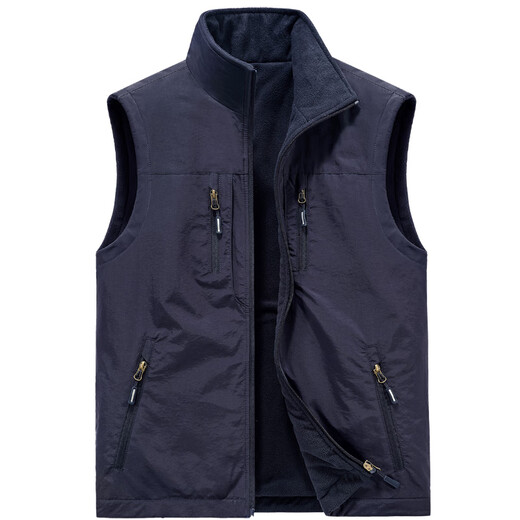 Walking Dragon Men's Velvet Vest Casual Reversible Vest Fishing Photography Vest 1806 Khaki Velvet L (125Jin Jin is equal to 0.5kg -140Jin Jin is equal to 0.5kg)