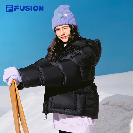 FILA FUSION Fila trendy brand down jacket for women 2025 winter new casual loose warm hooded jacket, black-BK M 165/84A/M