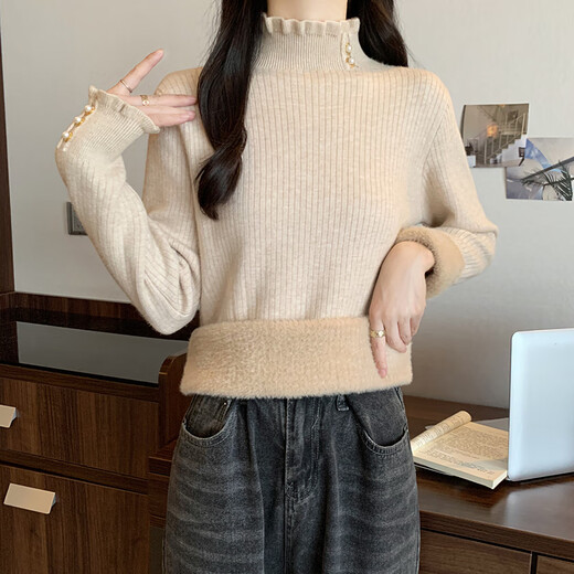 Yu Zhaolin (YUZHAOLIN) one-piece velvet half-turtleneck sweater for women plus velvet thickened bottoming shirt 2025 autumn and winter new style knitted sweater inner top
