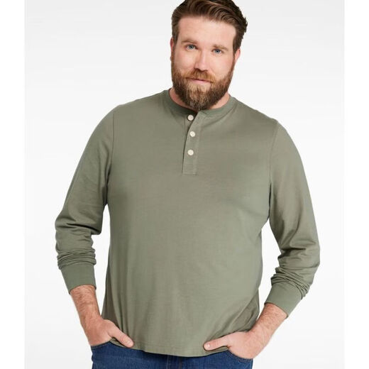 L.L.Bean Men's T-shirt Long Sleeve 25th Autumn New Henley Shirt Fabric Classic Pure Cotton Solid Color Dad Clothes Black Slate Black S Suitable for Net Bust 97-105CM
