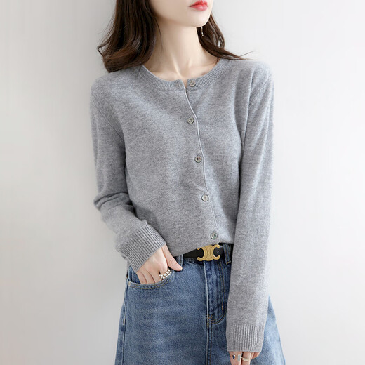 Bavdani base sweater cardigan coat sweater for women 2025 spring and autumn new dark gray women's outer wear dark gray M recommended 100-115 Jin Jin equals 0.5 kg
