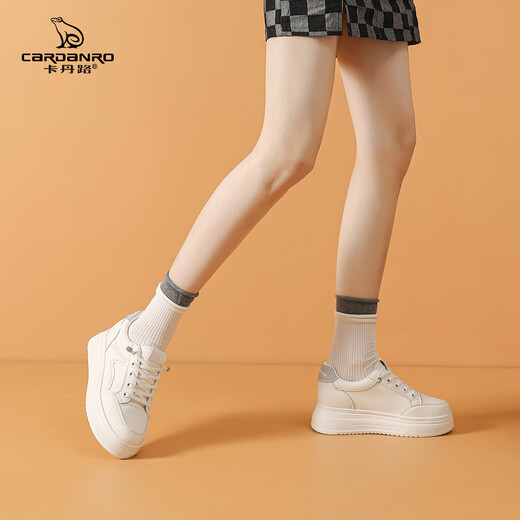 Cardan Road Women's Shoes 2025 New Autumn White Shoes Thick Soled Inner Heightening Women's Skirts Small Versatile Casual Shoes Women Beige 37