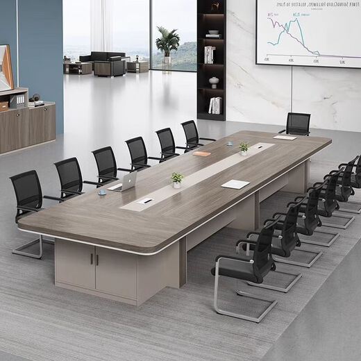Office conference table long table simple modern large long reception negotiation table conference room table and chair combination with cabinet 2.2 meters conference table