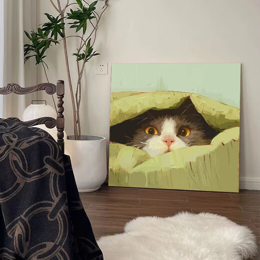 
MPPMCK cute cat digital oil painting DIY fill children's coloring 2024 new small size hand-painted oil color hy12799 20x20cm thick solid wood inner frame Highlight pigment + professional oil painting Canvas + multiple paintings Paint brush + wall hanging accessories