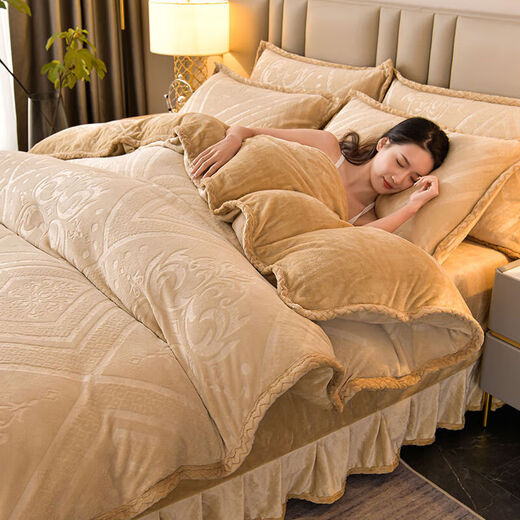 Bliss Mercury Home Textiles производил сгущенную резное резное молоко бархатная юбка для кровати с четырьмя частями двустороннего кораллового бархатного бархатного бархатного бархатного листа.