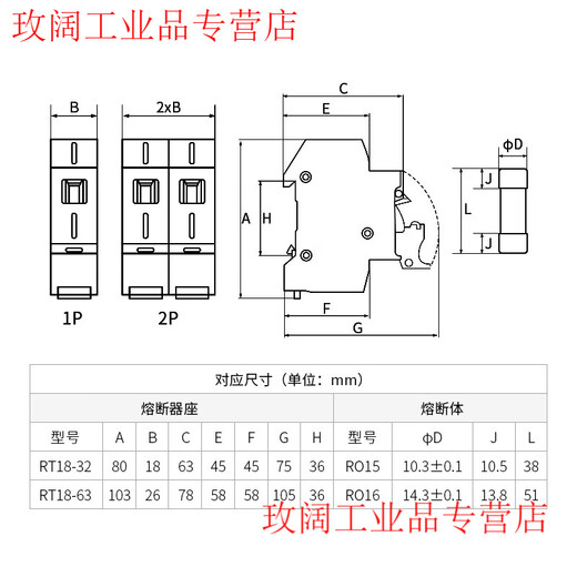 Yue Changsheng fuse base fuse holder RT18-32X63 rail-type with light low-voltage plug-in fuse core People's Electrical Appliances RO15 fuse 32A (10 pieces)