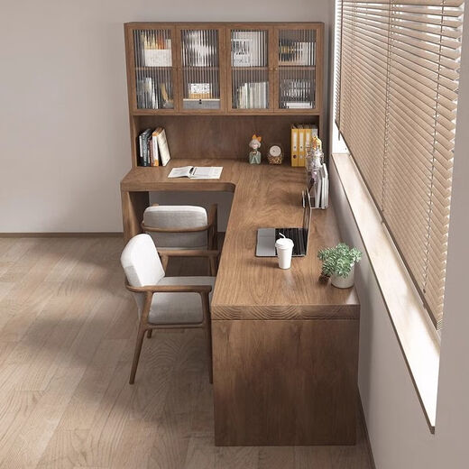 Geyan solid wood L-shaped corner desk bookshelf computer desk double writing desk 7 feet bedroom office student study table corner desk with bookcase 140*100